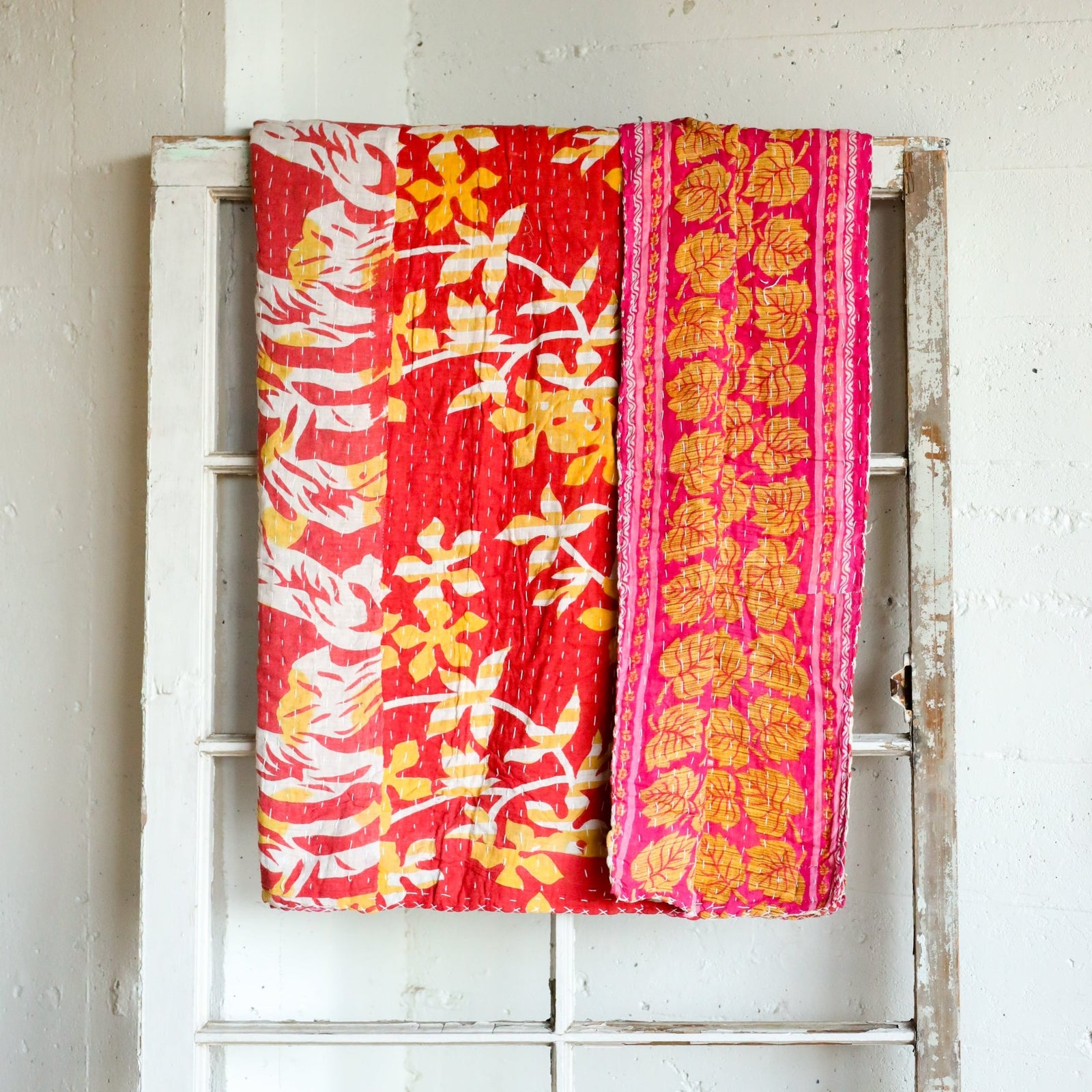 Kantha India Blanket One-of-a-Kind Handcrafted Quilted Pattern Throw – No. K-00698 - Holtz Leather