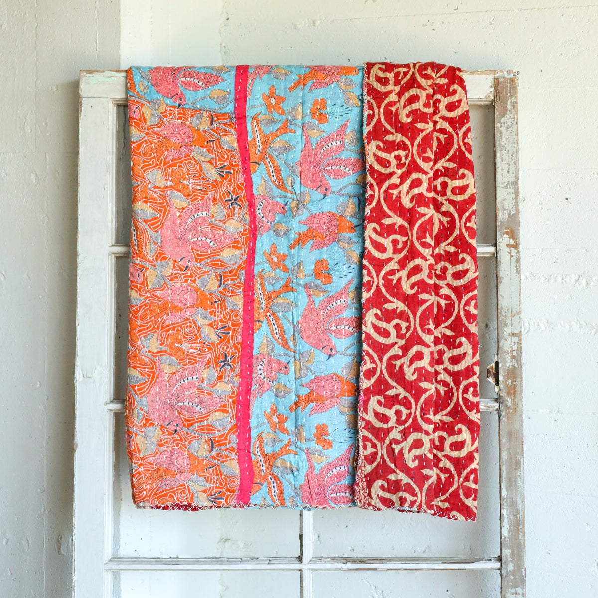 Kantha India Blanket One-of-a-Kind Handcrafted Quilted Pattern Throw – No. K-00702 - Holtz Leather