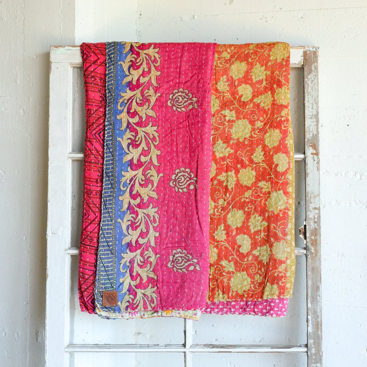 Kantha India Blanket One-of-a-Kind Handcrafted Quilted Pattern Throw – No. K-00703 - Holtz Leather