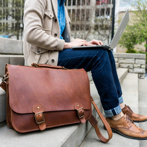 Your Logo + Our Leather - The No. 1860 EXPRESS - Fine Leather Messenger Bag & Briefcase - Custom Logo and Corporate Gifting