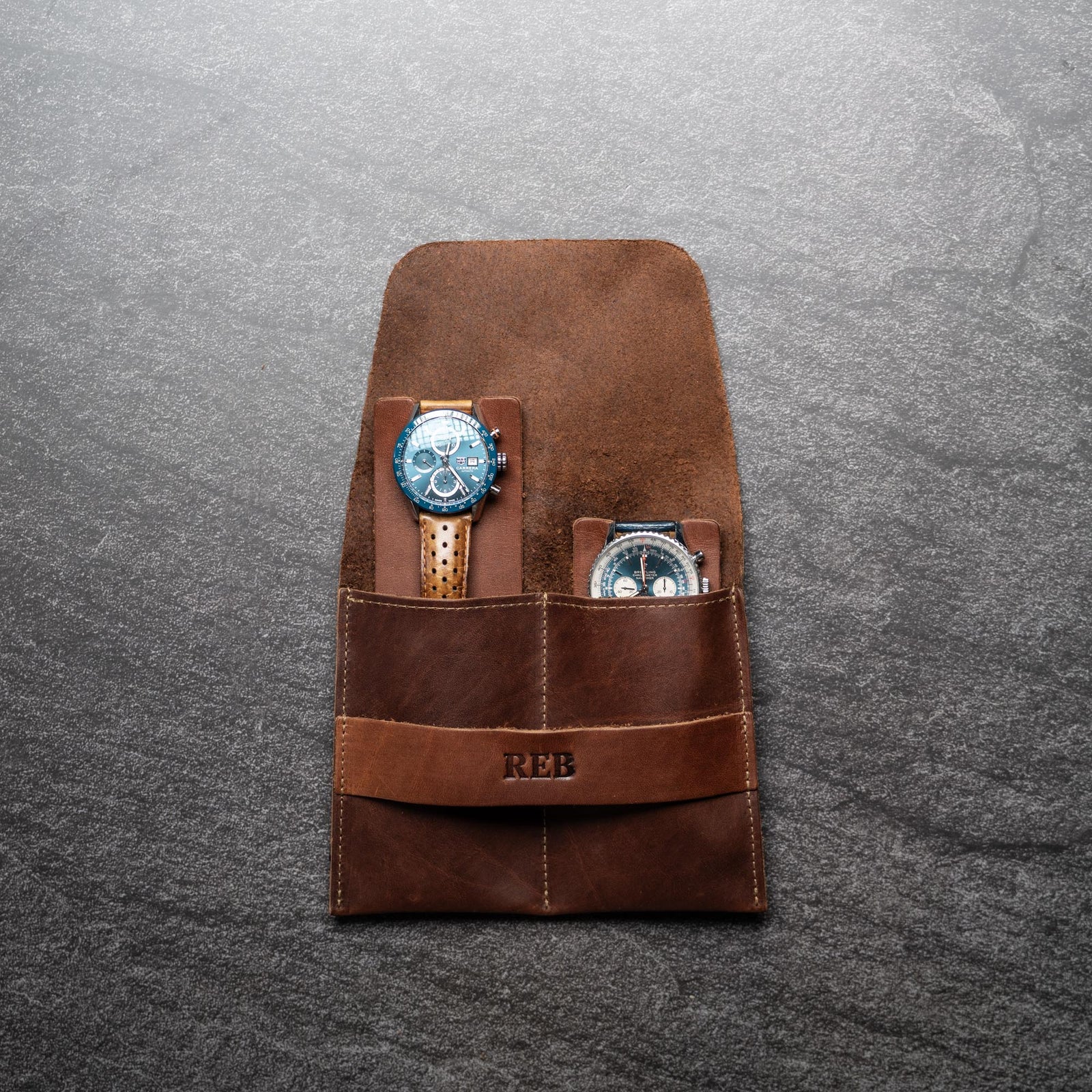 Your Logo + Our Leather - The Meridian Personalized Full Grain Leather Watch Holder Travel Case - Custom Logo + Corporate Gifting - Holtz Leather