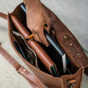 Your Logo + Our Leather - The No. 1860 EXPRESS - Fine Leather Messenger Bag & Briefcase - Custom Logo and Corporate Gifting - Holtz Leather