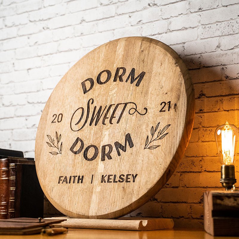 Dorm Sweet Dorm Personalized Tennessee Whiskey Barrel Head Wood Sign - Rustic Dorm Decor - Holtz Leather