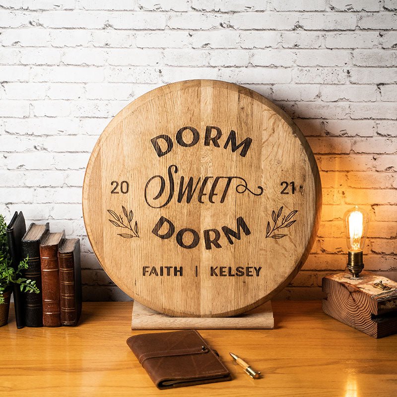 Dorm Sweet Dorm Personalized Tennessee Whiskey Barrel Head Wood Sign - Rustic Dorm Decor - Holtz Leather