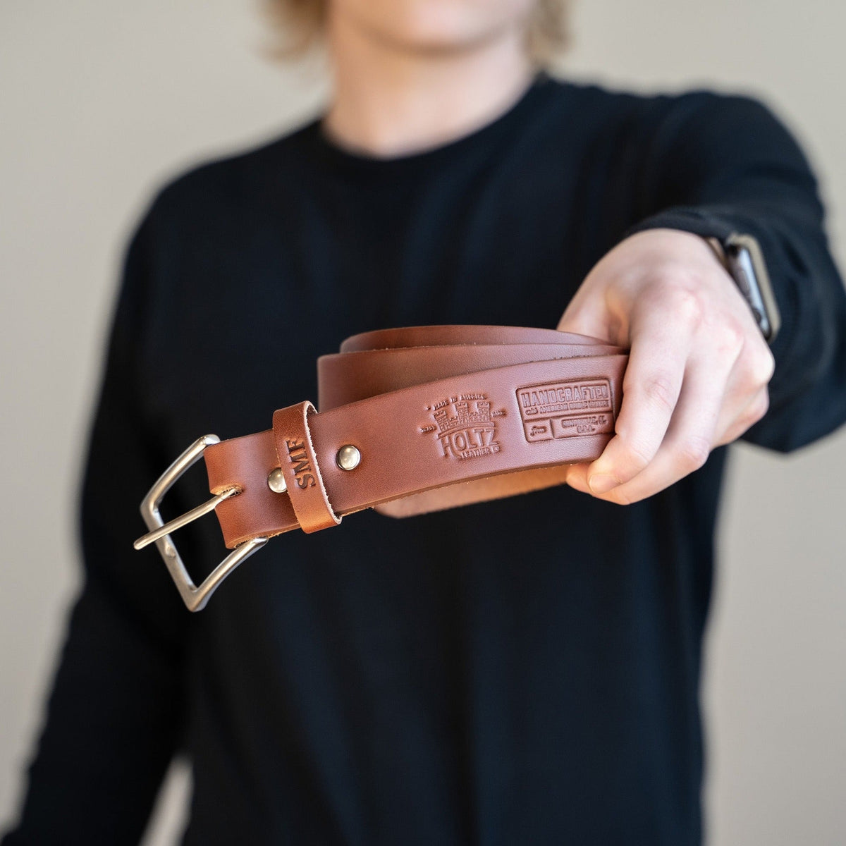 Personalized Bridle Leather Men's Casual Belt – Square Nickel or Brass Buckle - Holtz Leather