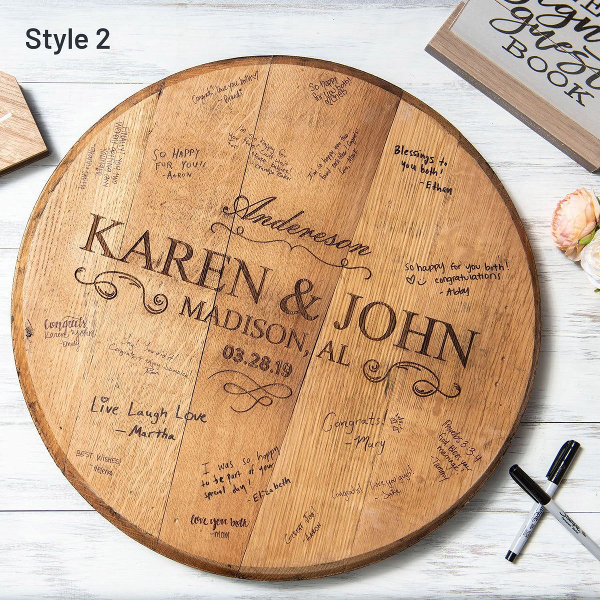 Personalized Tennessee Whiskey Barrel Head Wedding Guestbook Welcome Sign - Holtz Leather