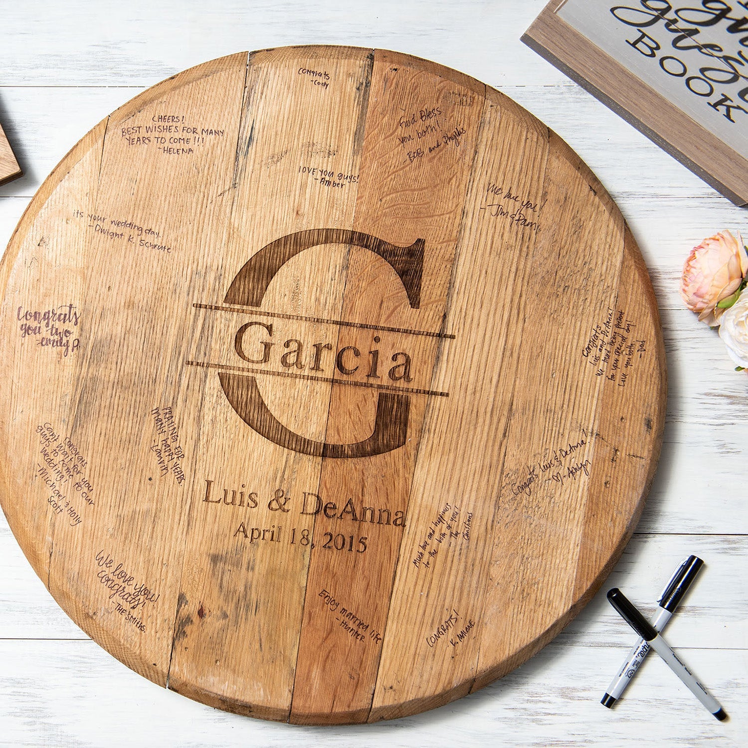 Personalized Tennessee Whiskey Barrel Head Wedding Guestbook Welcome Sign - Holtz Leather