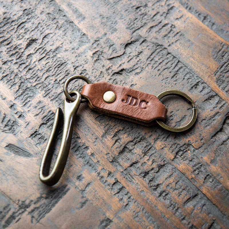 The Big Bass Personalized Fine Leather Keychain Fish Hook Key Ring Holder - Holtz Leather