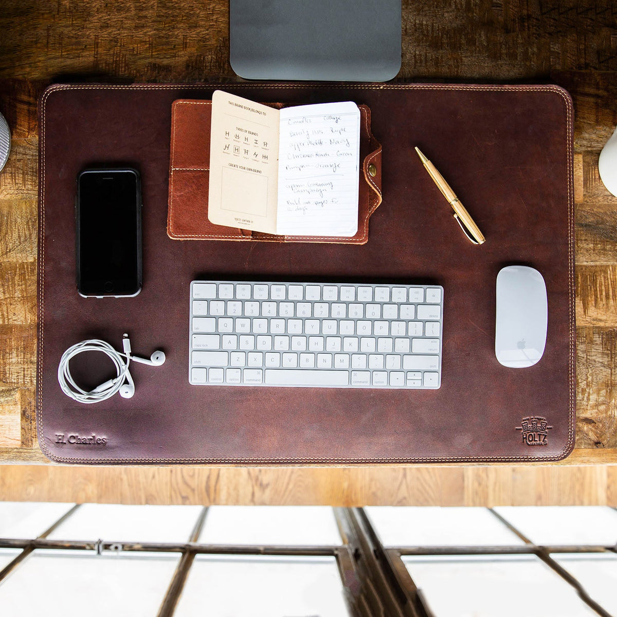 The Executive Personalized Leather Desk Mat Desk Pad Plotter - Holtz Leather