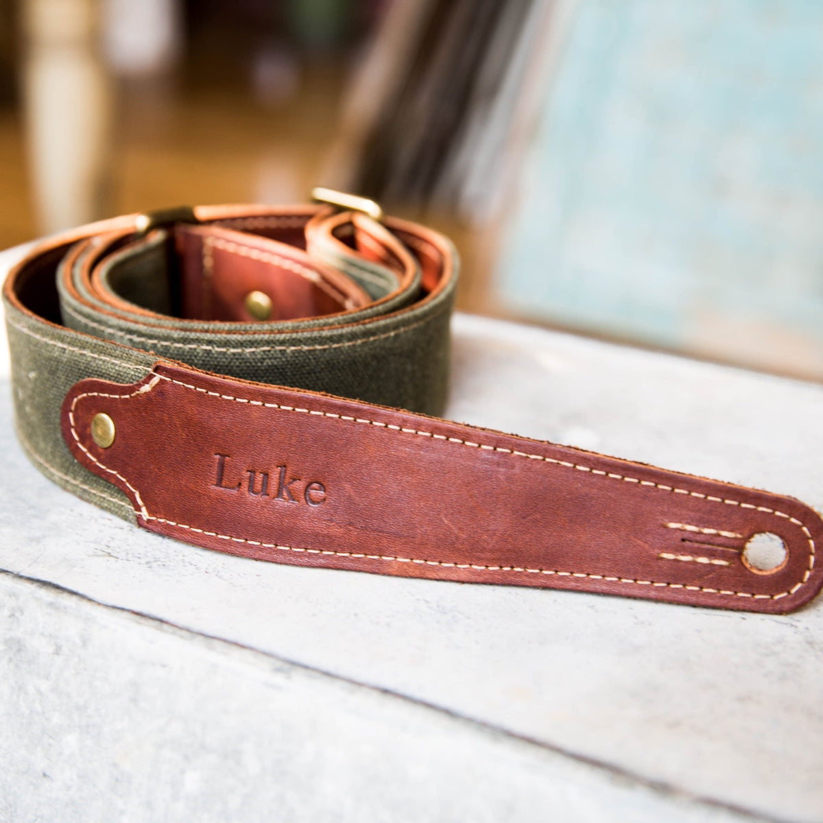 The Hill Fine Leather and Canvas Personalized Guitar Strap - Holtz Leather