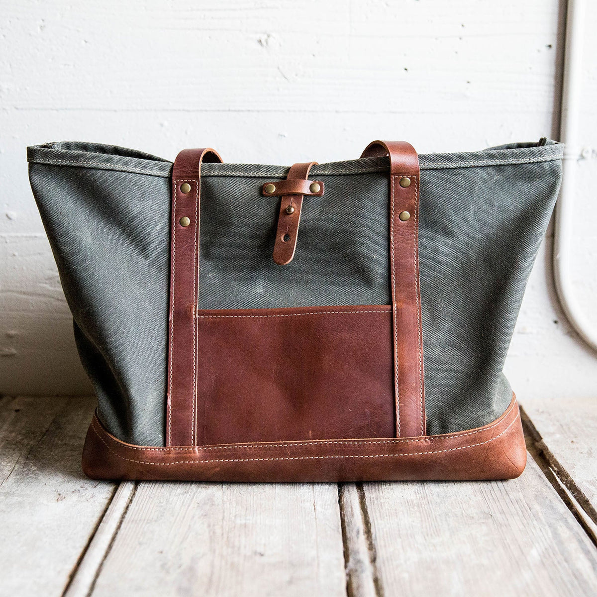 The Market Tote - Fine Leather & Waxed Canvas Bag Purse - Holtz Leather