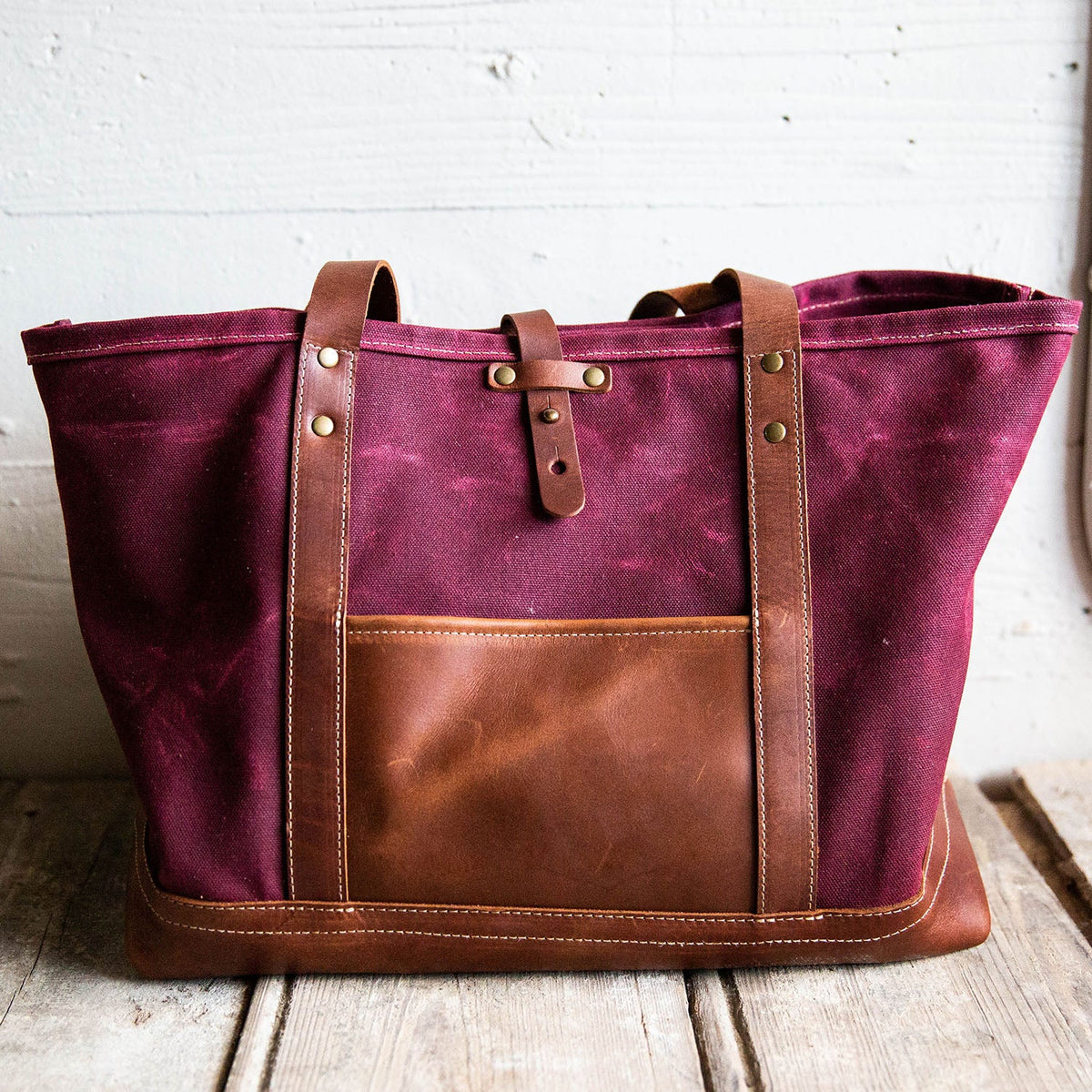 The Market Tote - Fine Leather & Waxed Canvas Bag Purse - Holtz Leather
