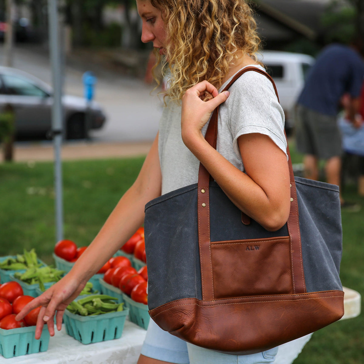 The Market Tote - Fine Leather & Waxed Canvas Bag Purse - Holtz Leather