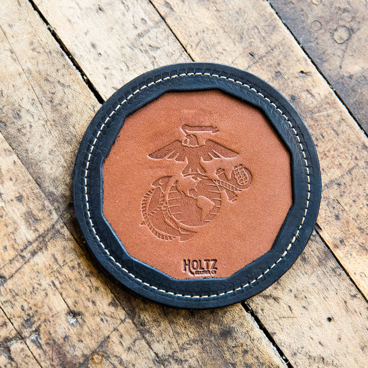 The Officially Licensed Marine Corps Tavern Fine Leather Coaster Set of 4 Coasters - Holtz Leather