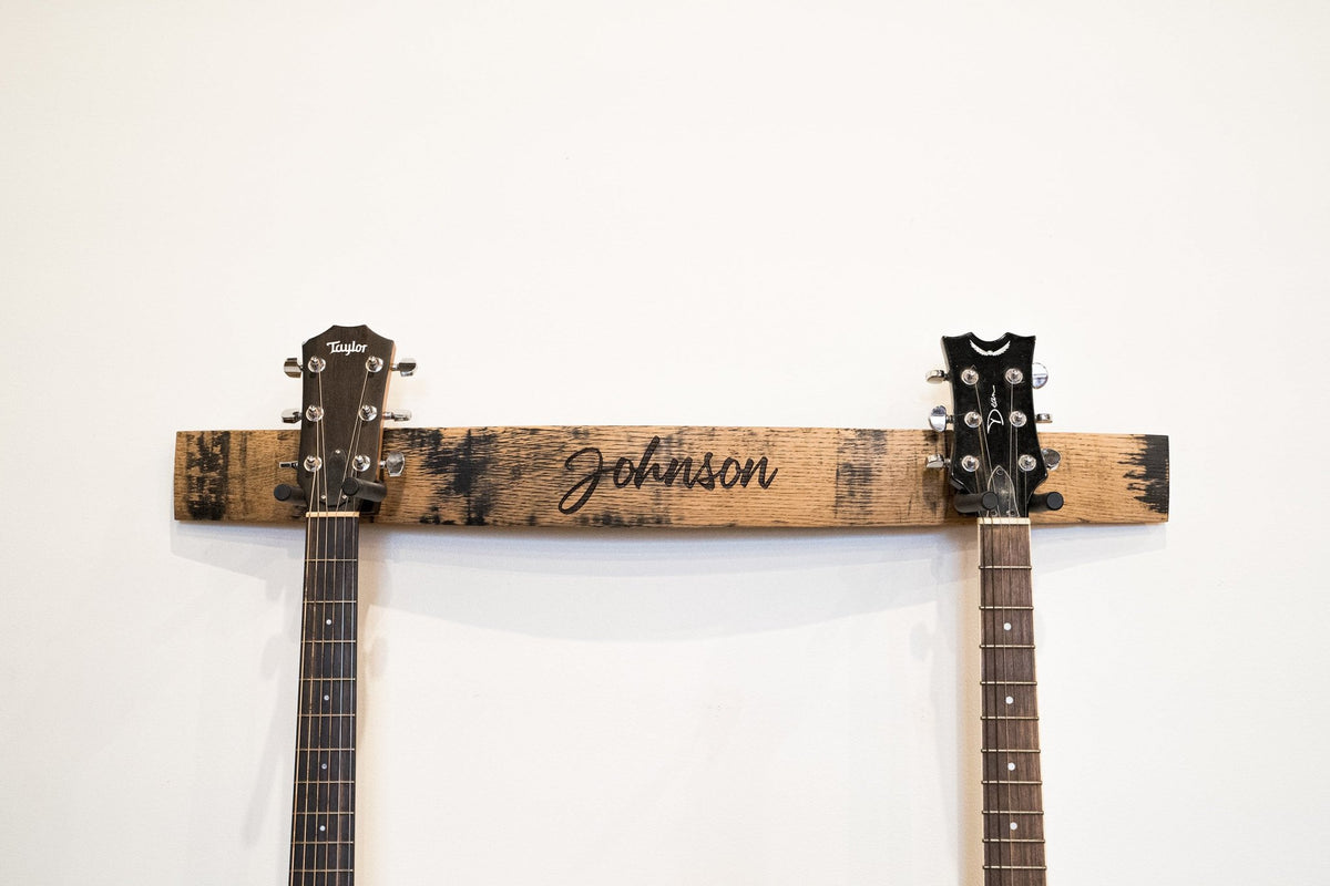 The Shoals Whiskey Barrel Personalized Double Guitar Holder - Holtz Leather