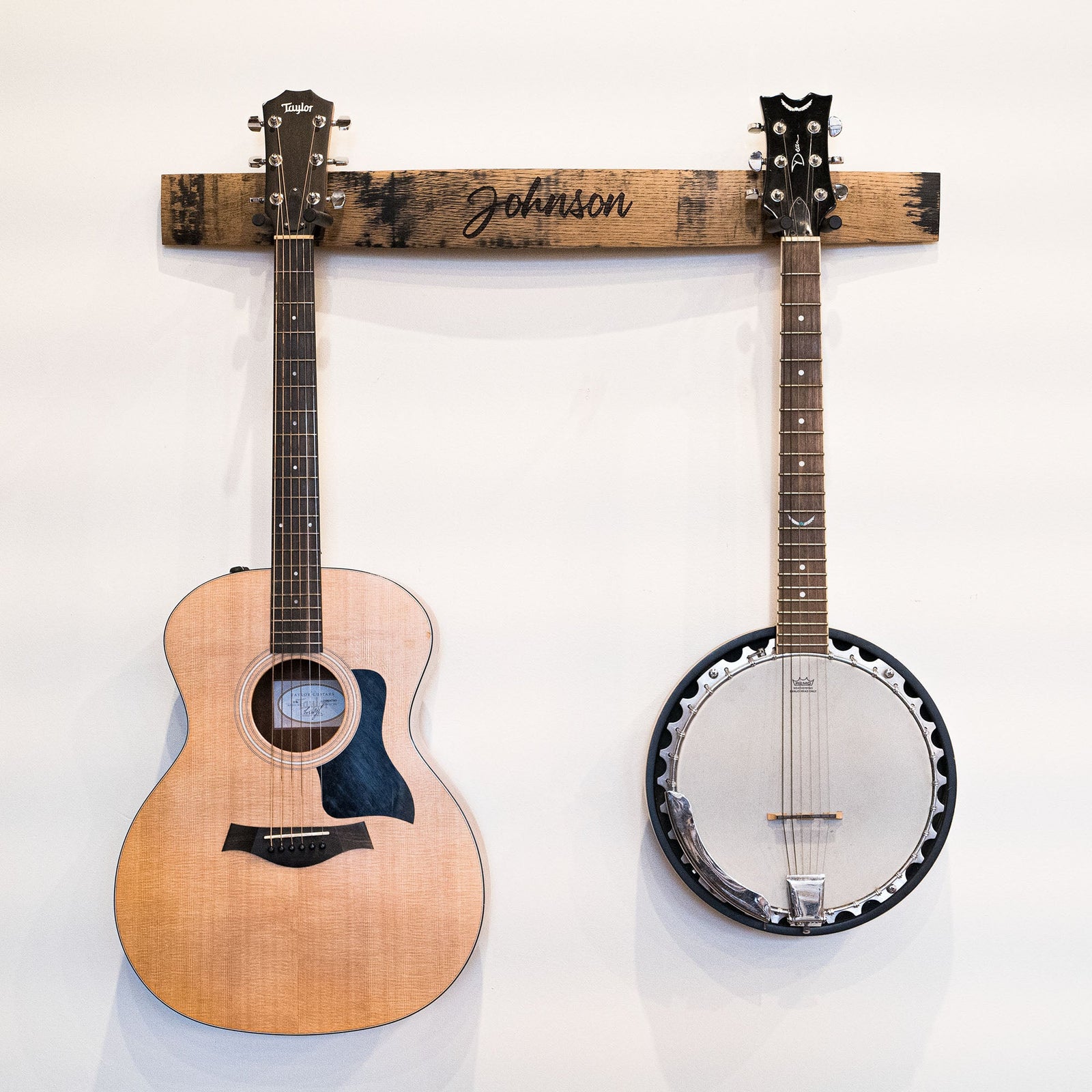 The Shoals Whiskey Barrel Personalized Double Guitar Holder - Holtz Leather