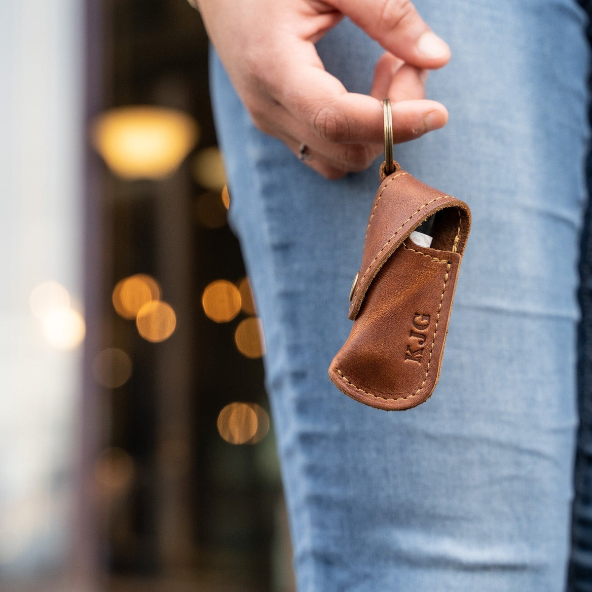 The Sidekick Personalized Fine Leather Lip Balm Holster with Key Ring - Holtz Leather