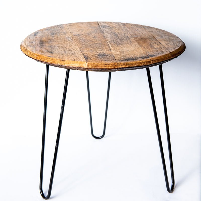 Your Logo + Our Barrel Heads - Tennessee Whiskey Barrel Side Table - Custom Logo and Corporate Gifting - Holtz Leather