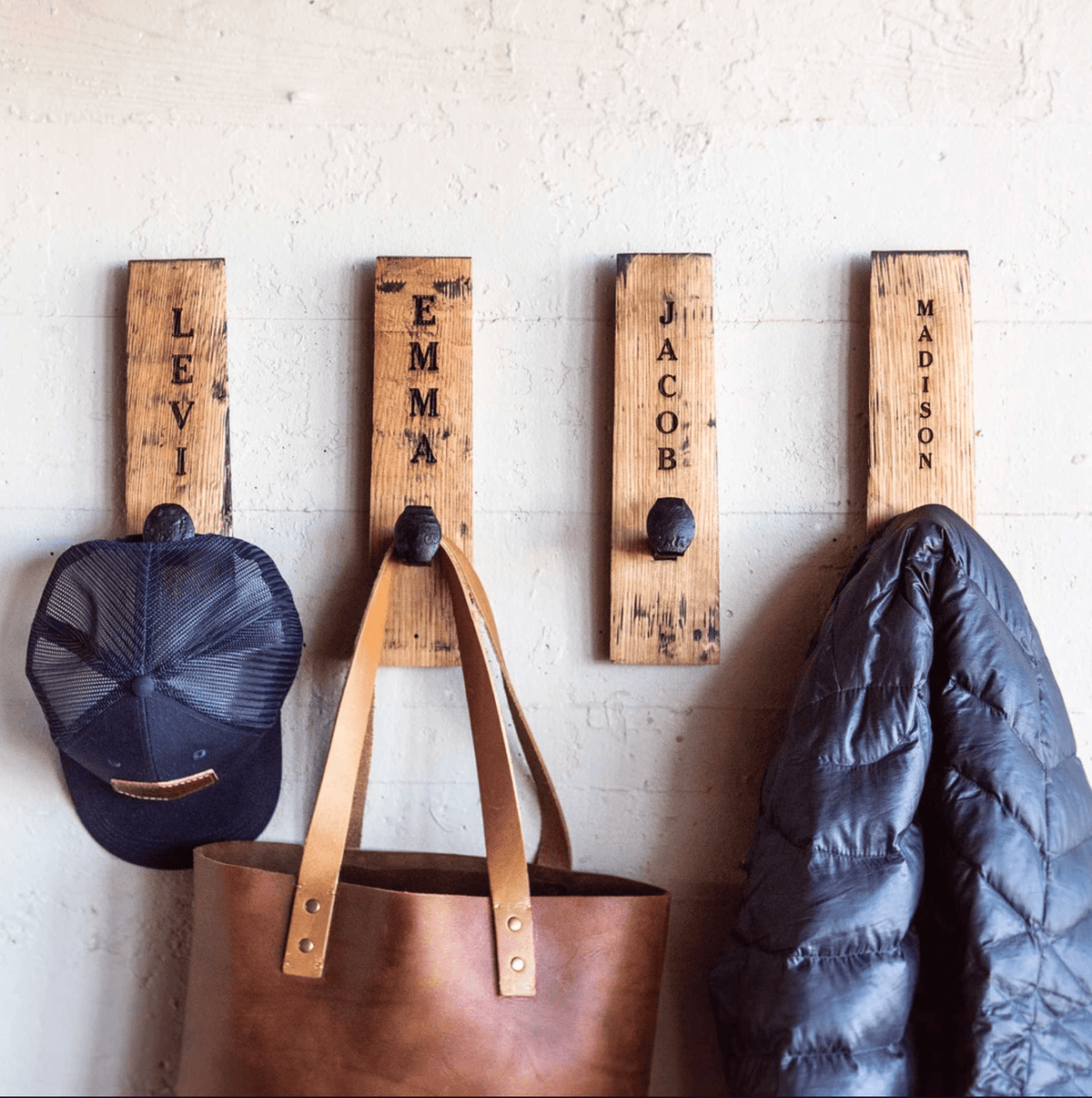 Your Logo + Our Barrels - Tennessee Whiskey Barrel Personalized Wall Hanger with Railroad Spike Hooks - Custom Logo and Corporate Gifting - Holtz Leather