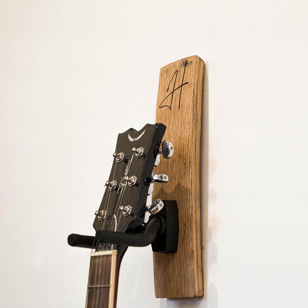 Your Logo + Our Barrels - The Memphis Personalized Tennessee Whiskey Barrel Guitar Holder Hanger - Custom Logo and Corporate Gifting - Holtz Leather