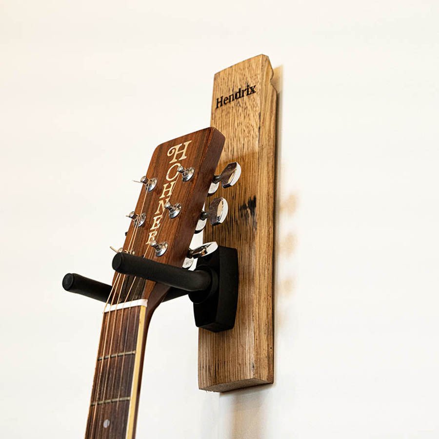 Your Logo + Our Barrels - The Memphis Personalized Tennessee Whiskey Barrel Guitar Holder Hanger - Custom Logo and Corporate Gifting - Holtz Leather