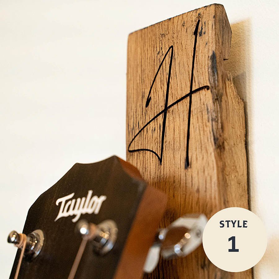 Your Logo + Our Barrels - The Memphis Personalized Tennessee Whiskey Barrel Guitar Holder Hanger - Custom Logo and Corporate Gifting - Holtz Leather