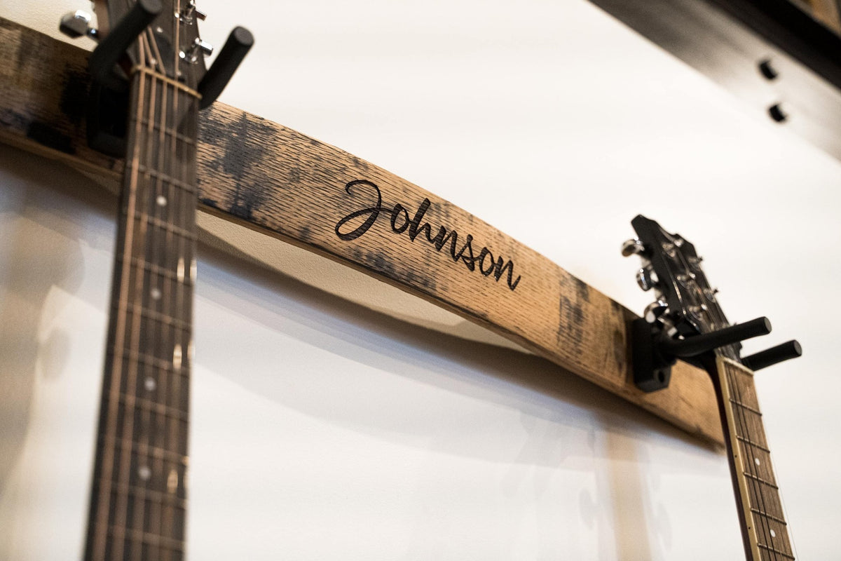 Your Logo + Our Barrels - The Shoals Whiskey Barrel Personalized Double Guitar Holder - Custom Logo and Corporate Gifting - Holtz Leather