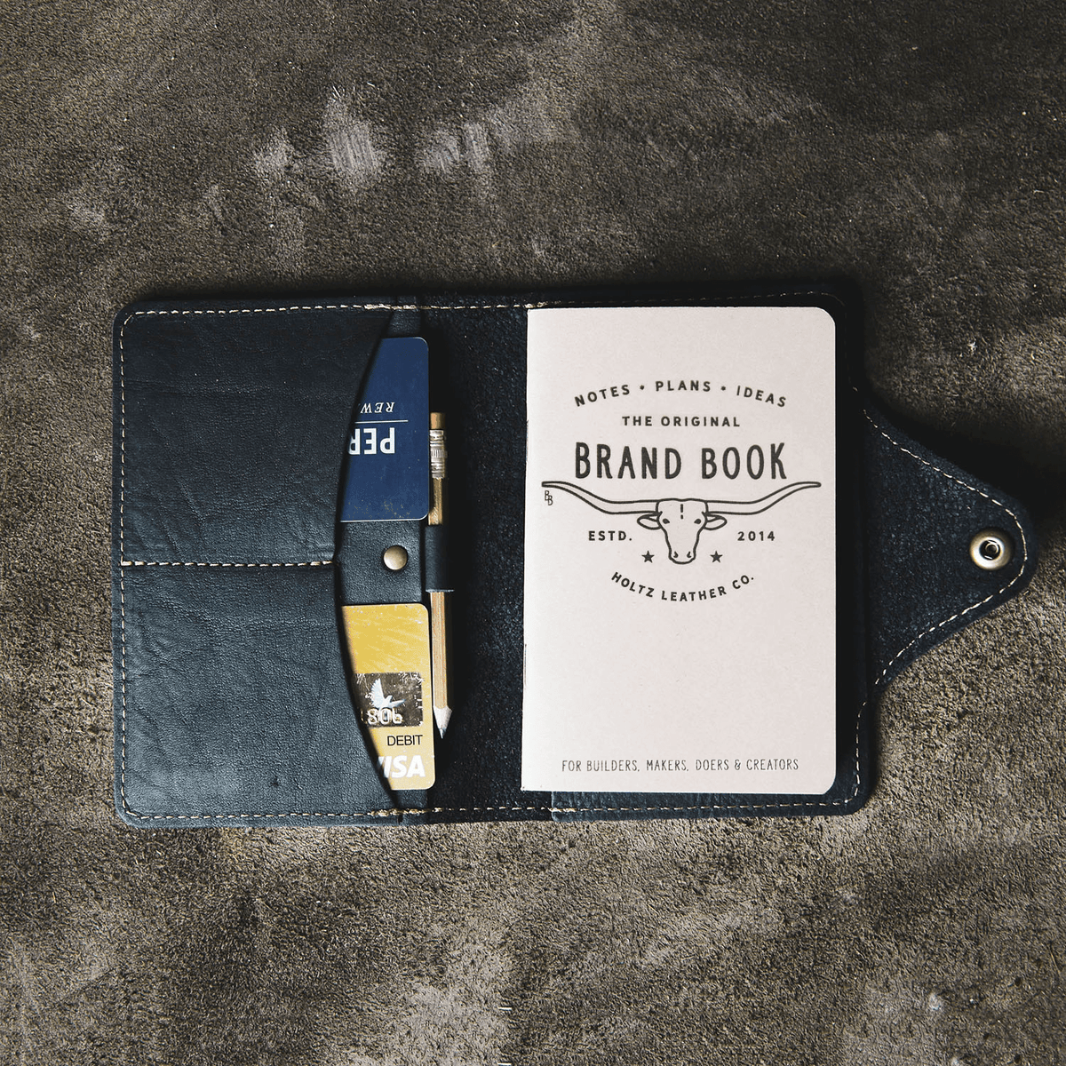 Your Logo + Our Leather - The Logbook Fine Leather Field Notes Moleskine Wallet Pocketbook Cover - Custom Logo and Corporate Gifitng - Holtz Leather
