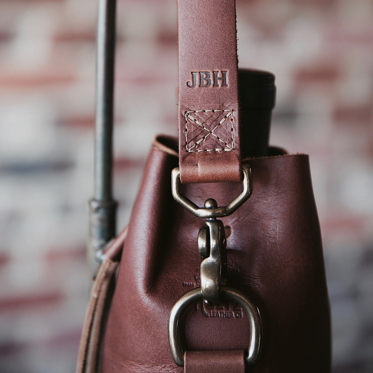 Your Logo + Our Leather - The Muscadine Personalized Fine Leather Wine Tote Wine Bottle Carrier Bag - Custom Logo and Corporate Gifting - Holtz Leather