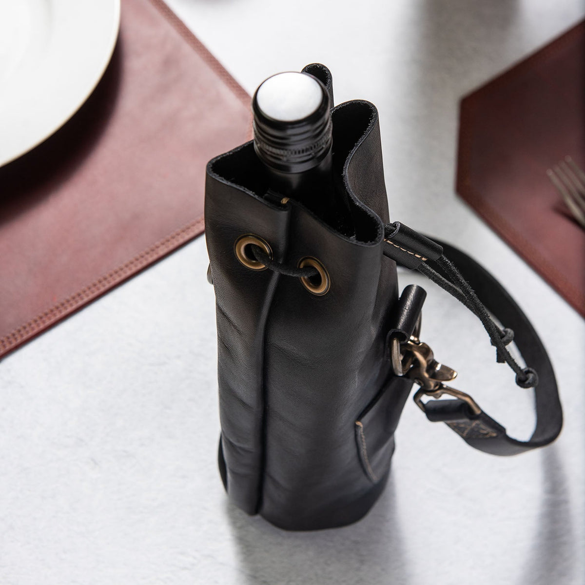 Your Logo + Our Leather - The Muscadine Personalized Fine Leather Wine Tote Wine Bottle Carrier Bag - Custom Logo and Corporate Gifting - Holtz Leather